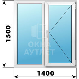 Двухстворчатое пластиковое окно 1400×1500 Г-П ОА-40090