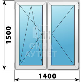 Двухстворчатое пластиковое окно 1400×1500 ПО-П ОА-40366