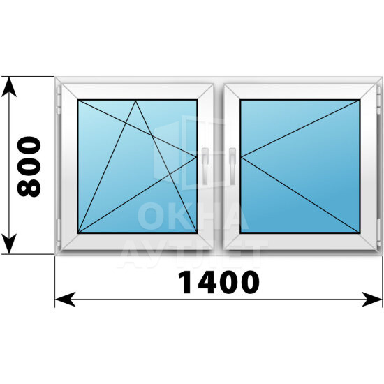Двухстворчатое пластиковое окно 1400×800 ПО-П ОА-39910