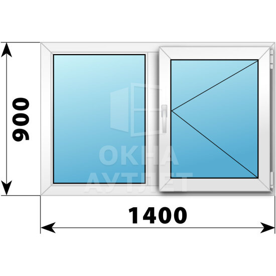 Двухстворчатое пластиковое окно 1400×900 Г-П ОА-39673