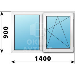 Двухстворчатое пластиковое окно 1400×900 Г-ПО ОА-39730