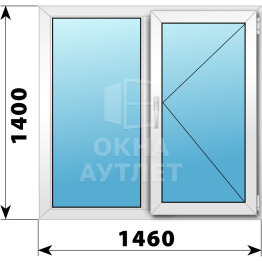 Двухстворчатое пластиковое окно 1460×1400 Г-П ОА-40081