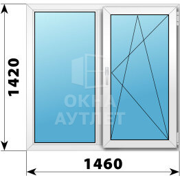 Двухстворчатое пластиковое окно 1460×1420 Г-ПО ОА-40150