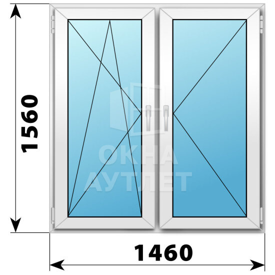 Двухстворчатое пластиковое окно 1460×1560 ПО-П ОА-40444