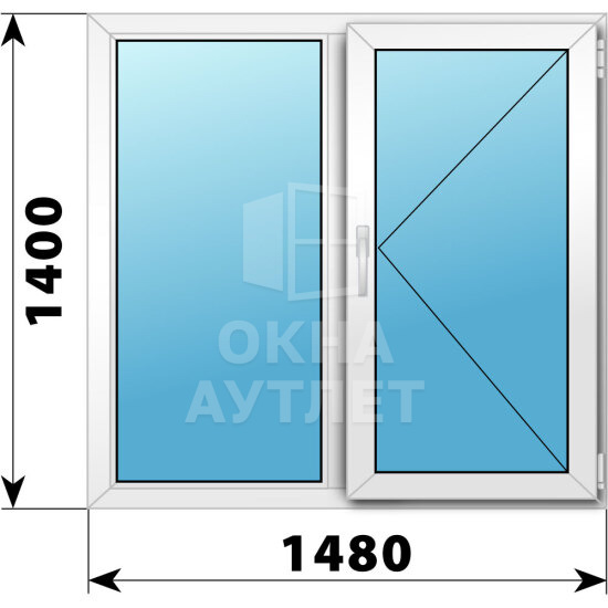 Двухстворчатое пластиковое окно 1480×1400 Г-П ОА-40099