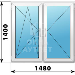 Двухстворчатое пластиковое окно 1480×1400 ПО-П ОА-40375