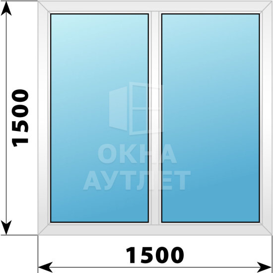 Двухстворчатое пластиковое окно 1500×1500 Г-Г ОА-39733
