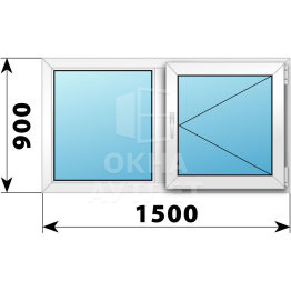 Двухстворчатое пластиковое окно 1500×900 Г-П ОА-39778