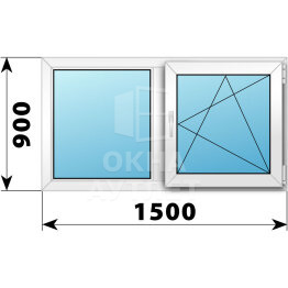 Двухстворчатое пластиковое окно 1500×900 Г-ПО ОА-39826