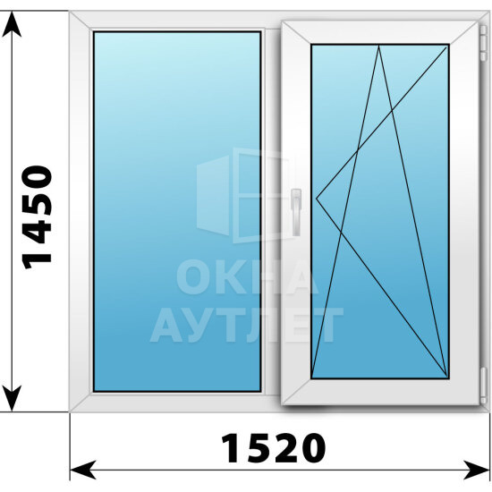 Двухстворчатое пластиковое окно 1520×1450 Г-ПО ОА-40201