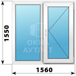 Двухстворчатое пластиковое окно 1560×1550 Г-П ОА-38335