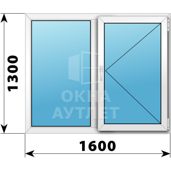 Двухстворчатое пластиковое окно 1600×1300 Г-П ОА-40102