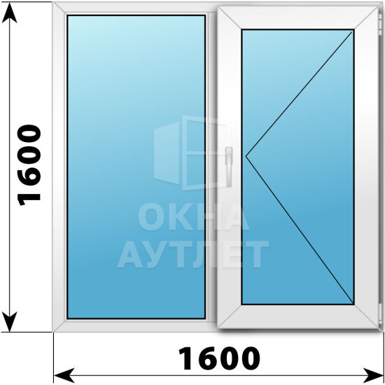 Двухстворчатое пластиковое окно 1600×1600 Г-П ОА-40324