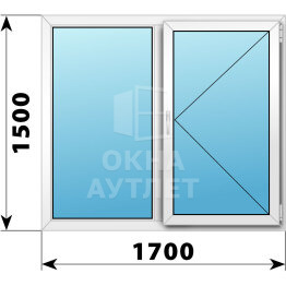 Двухстворчатое пластиковое окно 1700×1500 Г-П ОА-40297