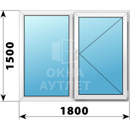 Двухстворчатое пластиковое окно 1800×1500 Г-П ОА-40333