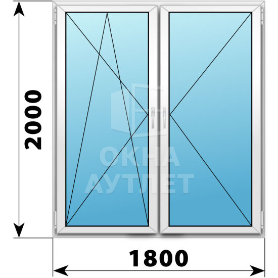 Двухстворчатое пластиковое окно 1800×2000 ПО-П ОА-38350