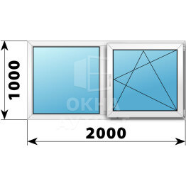 Двухстворчатое пластиковое окно 2000×1000 Г-ПО ОА-40105