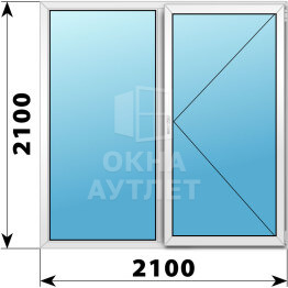 Двухстворчатое пластиковое окно 2100×2100 Г-П ОА-40747