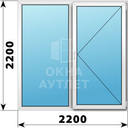 Двухстворчатое пластиковое окно 2200×2200 Г-П ОА-40852