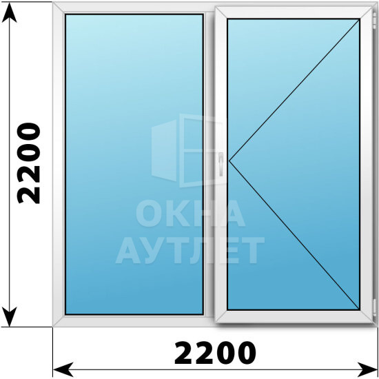 Двухстворчатое пластиковое окно 2200×2200 Г-П ОА-40852