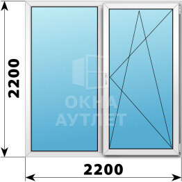 Двухстворчатое пластиковое окно 2200×2200 Г-ПО ОА-38803