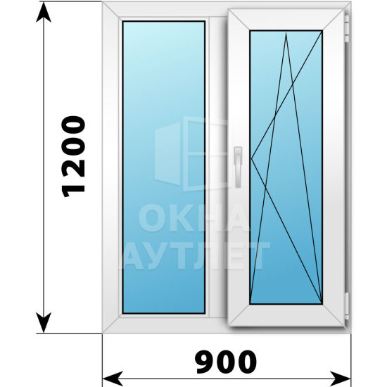 Двухстворчатое пластиковое окно 900×1200 Г-ПО ОА-38084