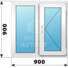 Двухстворчатое пластиковое окно 900×900 Г-П ОА-38416