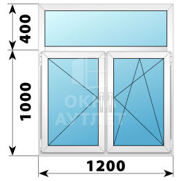 Двухстворчатое пластиковое окно с глухой фрамугой 1200×1400 П-ПО ОА-40138