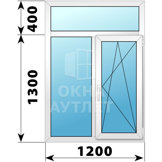 Двухстворчатое пластиковое окно с глухой фрамугой 1200×1700 Г-ПО ОА-40108