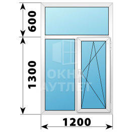 Двухстворчатое пластиковое окно с глухой фрамугой 1200×1900 Г-ПО ОА-40294