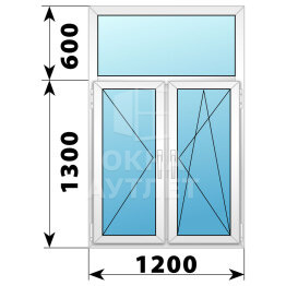 Двухстворчатое пластиковое окно с глухой фрамугой 1200×1900 П-ПО ОА-40474