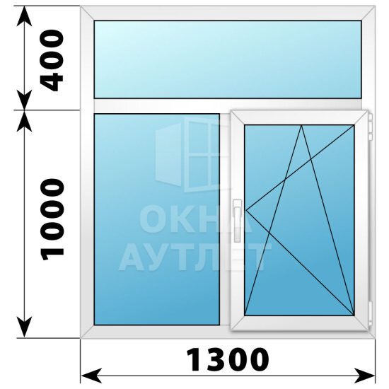 Двухстворчатое пластиковое окно с глухой фрамугой 1300×1400 Г-ПО ОА-39958
