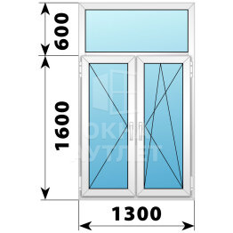 Двухстворчатое пластиковое окно с глухой фрамугой 1300×2200 П-ПО ОА-40708