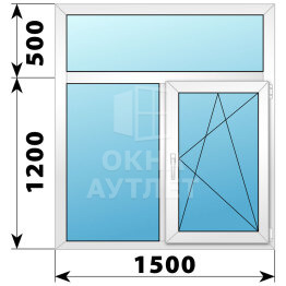 Двухстворчатое пластиковое окно с глухой фрамугой 1500×1700 Г-ПО ОА-40414