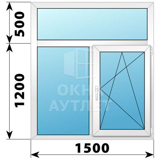 Двухстворчатое пластиковое окно с глухой фрамугой 1500×1700 Г-ПО ОА-40414