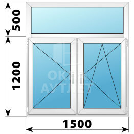 Двухстворчатое пластиковое окно с глухой фрамугой 1500×1700 П-ПО ОА-40570