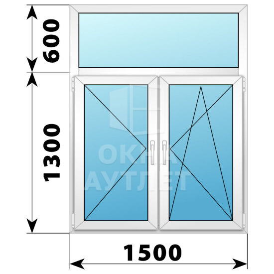 Двухстворчатое пластиковое окно с глухой фрамугой 1500×1900 П-ПО ОА-38653