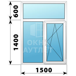 Двухстворчатое пластиковое окно с глухой фрамугой 1500×2000 Г-ПО ОА-40609