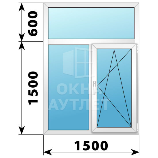 Двухстворчатое пластиковое окно с глухой фрамугой 1500×2100 Г-ПО ОА-40669