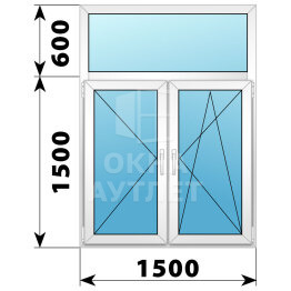 Двухстворчатое пластиковое окно с глухой фрамугой 1500×2100 П-ПО ОА-40810