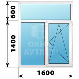 Двухстворчатое пластиковое окно с глухой фрамугой 1600×2000 Г-ПО ОА-38800