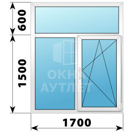 Двухстворчатое пластиковое окно с глухой фрамугой 1700×2100 Г-ПО ОА-40816