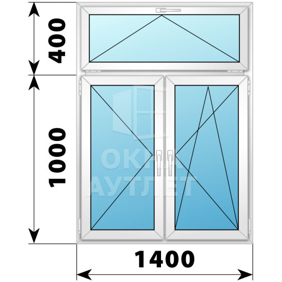 Двухстворчатое пластиковое окно с откидной фрамугой 1000×1400 П-ПО ОА-40246