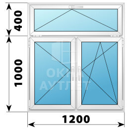 Двухстворчатое пластиковое окно с откидной фрамугой 1200×1400 П-ПО ОА-39097