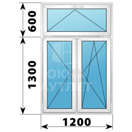 Двухстворчатое пластиковое окно с откидной фрамугой 1200×1900 П-ПО ОА-38623
