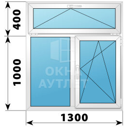 Двухстворчатое пластиковое окно с откидной фрамугой 1300×1400 Г-ПО ОА-40261