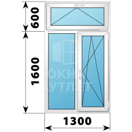 Двухстворчатое пластиковое окно с откидной фрамугой 1300×2200 Г-ПО ОА-40720