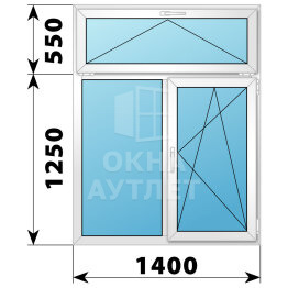 Двухстворчатое пластиковое окно с откидной фрамугой 1400×1800 Г-ПО ОА-40576