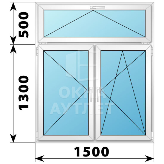 Двухстворчатое пластиковое окно с откидной фрамугой 1500×1800 П-ПО ОА-40798