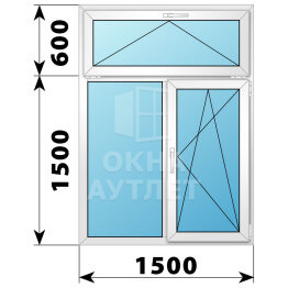 Двухстворчатое пластиковое окно с откидной фрамугой 1500×2100 Г-ПО ОА-40819